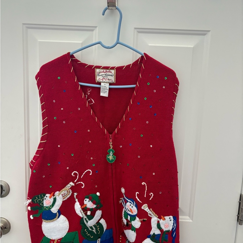Festive Christmas Holiday Winter Red V-Neck Sweater Vest